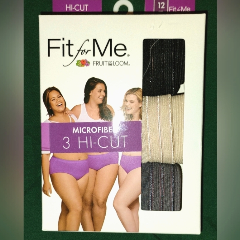 Fit for Me by Fruit of the Loom 3 Pairs Microfiber Hi-Cut Panties Size 12 NIB